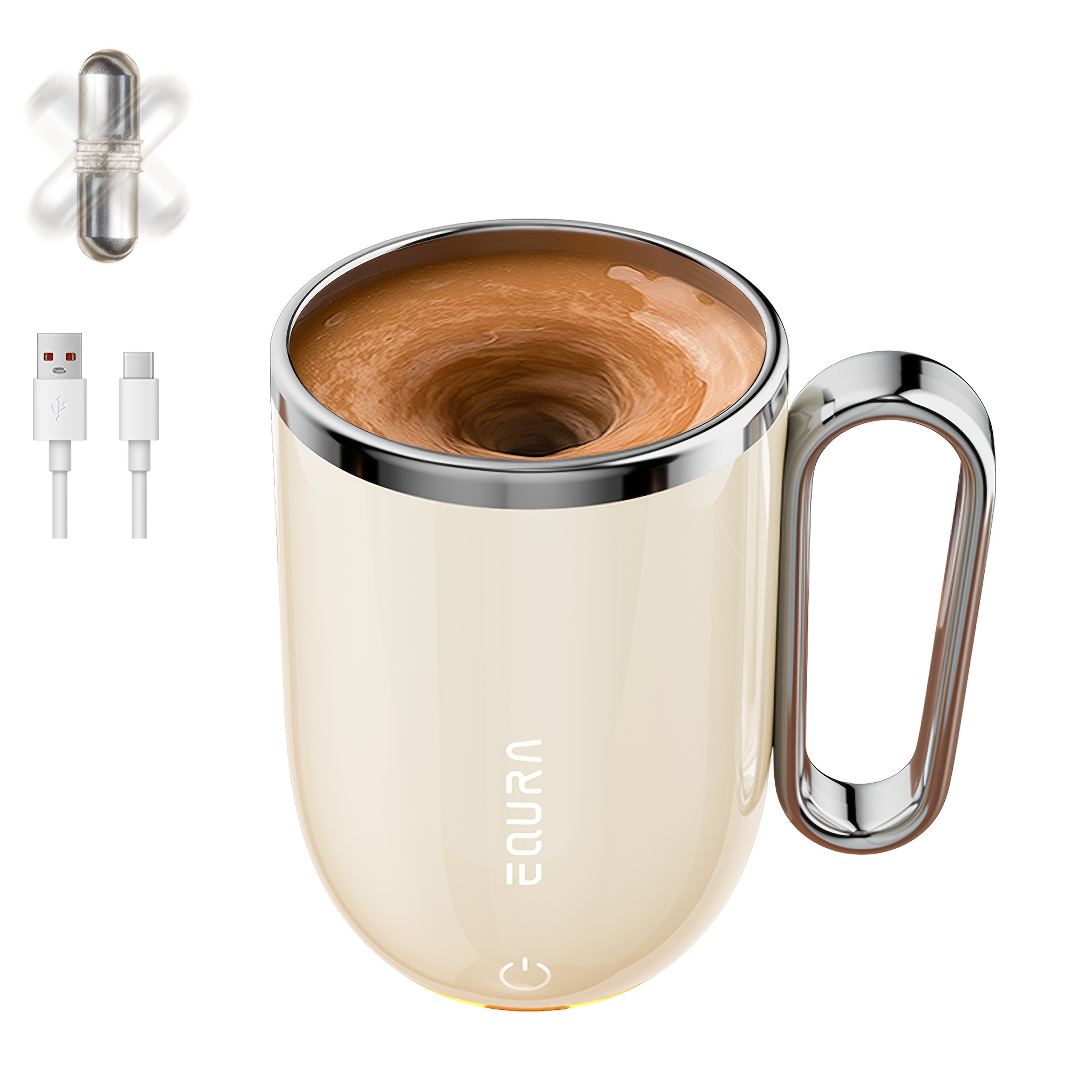 eQUra 420ml Rechargeable Magnetic Self-Stirring Travel Mug – Automatic Mixing Cup for Coffee, Milk, Chocolate & On-The-Go Drinks