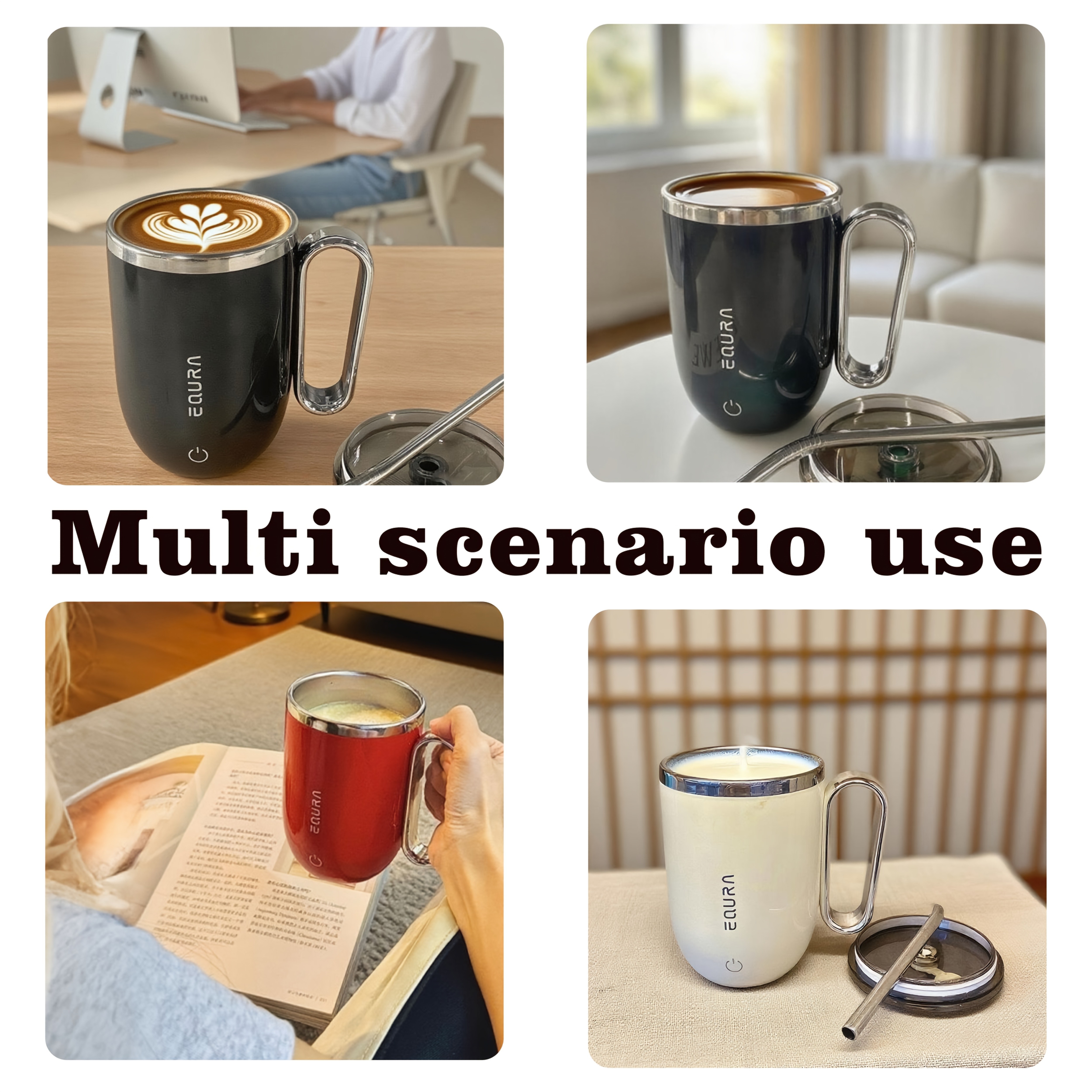 eQUra Smart Stainless Steel Automatic Mixing Cup – Portable Self-Stirring Mug for Coffee, Milk & Chocolate (Holiday Gift Ready)
