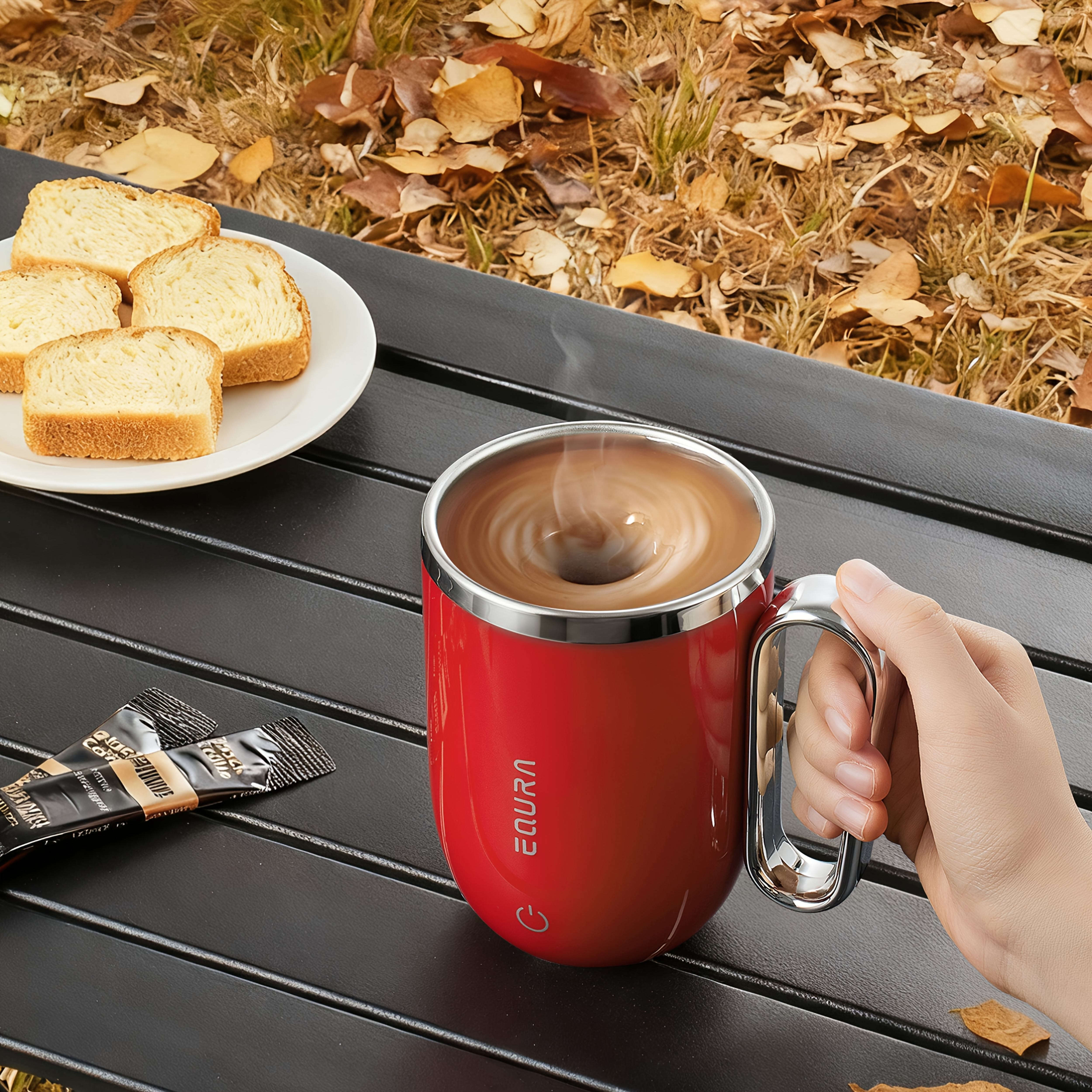 eQUra Retro Magnetic Self-Stirring Cup – USB Rechargeable 316 Stainless Steel Travel Mug for Coffee, Milk, Chocolate & Holiday Gifting