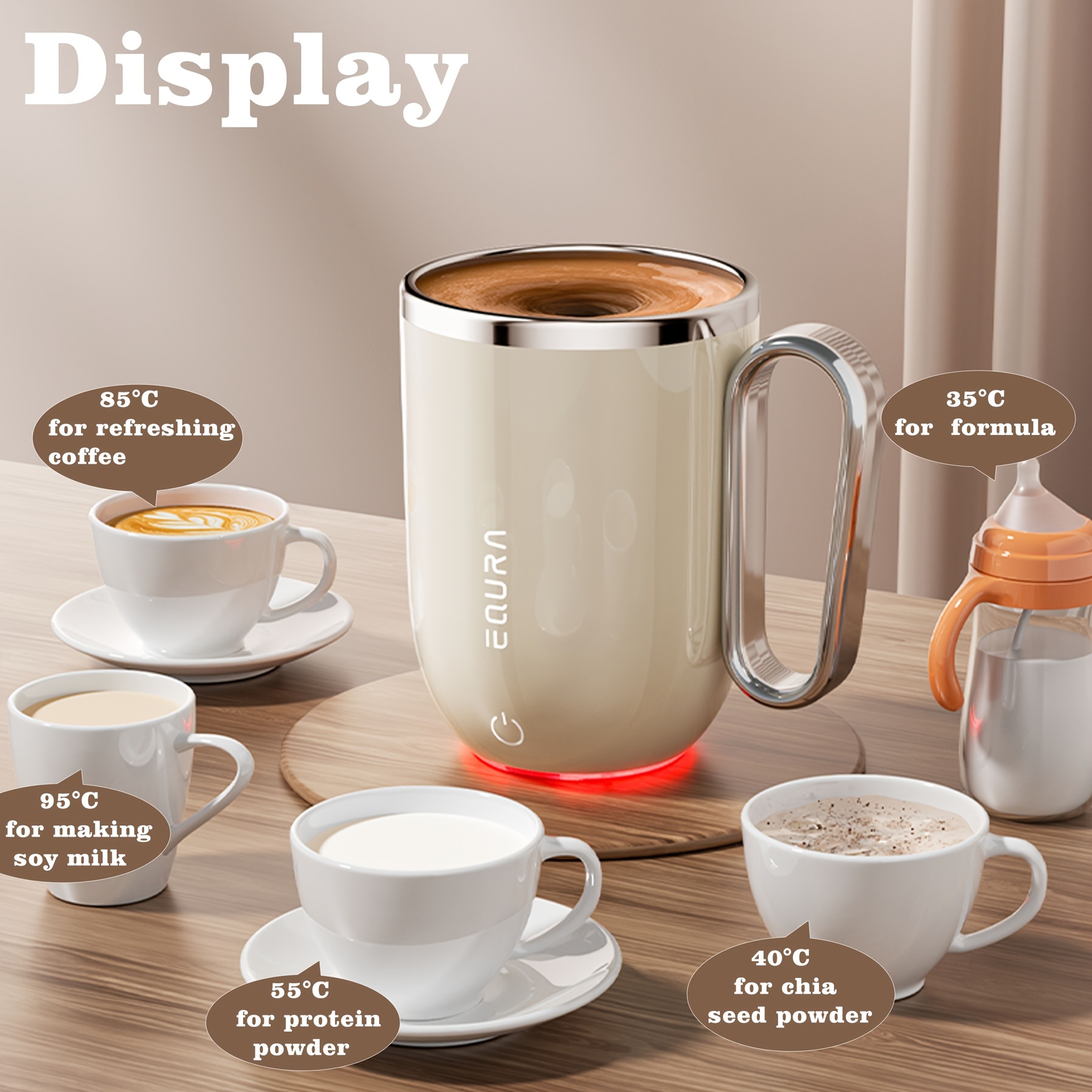 eQUra Retro Magnetic Self-Stirring Cup – USB Rechargeable 316 Stainless Steel Travel Mug for Coffee, Milk, Chocolate & Holiday Gifting