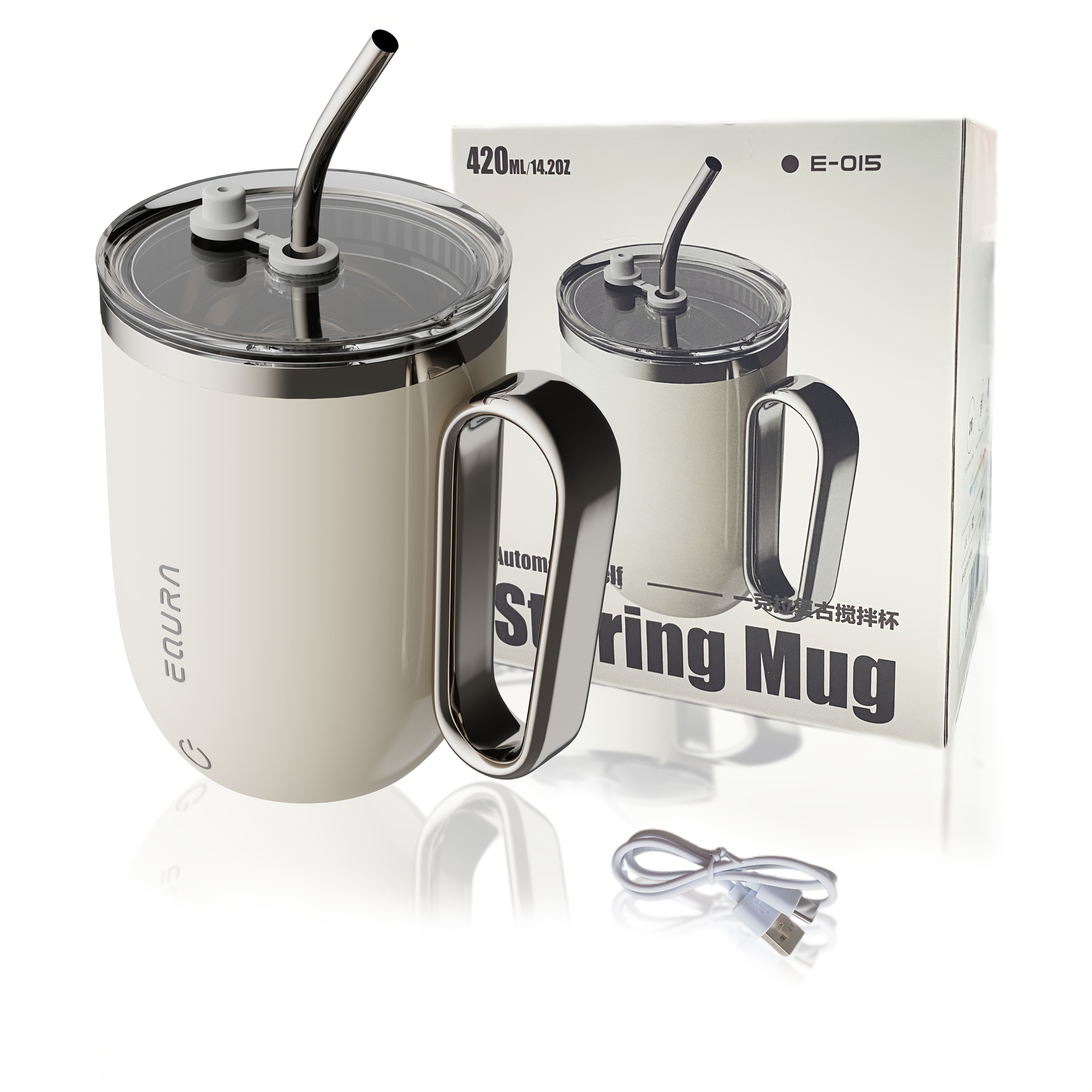 eQUra Retro Magnetic Self-Stirring Cup – USB Rechargeable 316 Stainless Steel Travel Mug for Coffee, Milk, Chocolate & Holiday Gifting