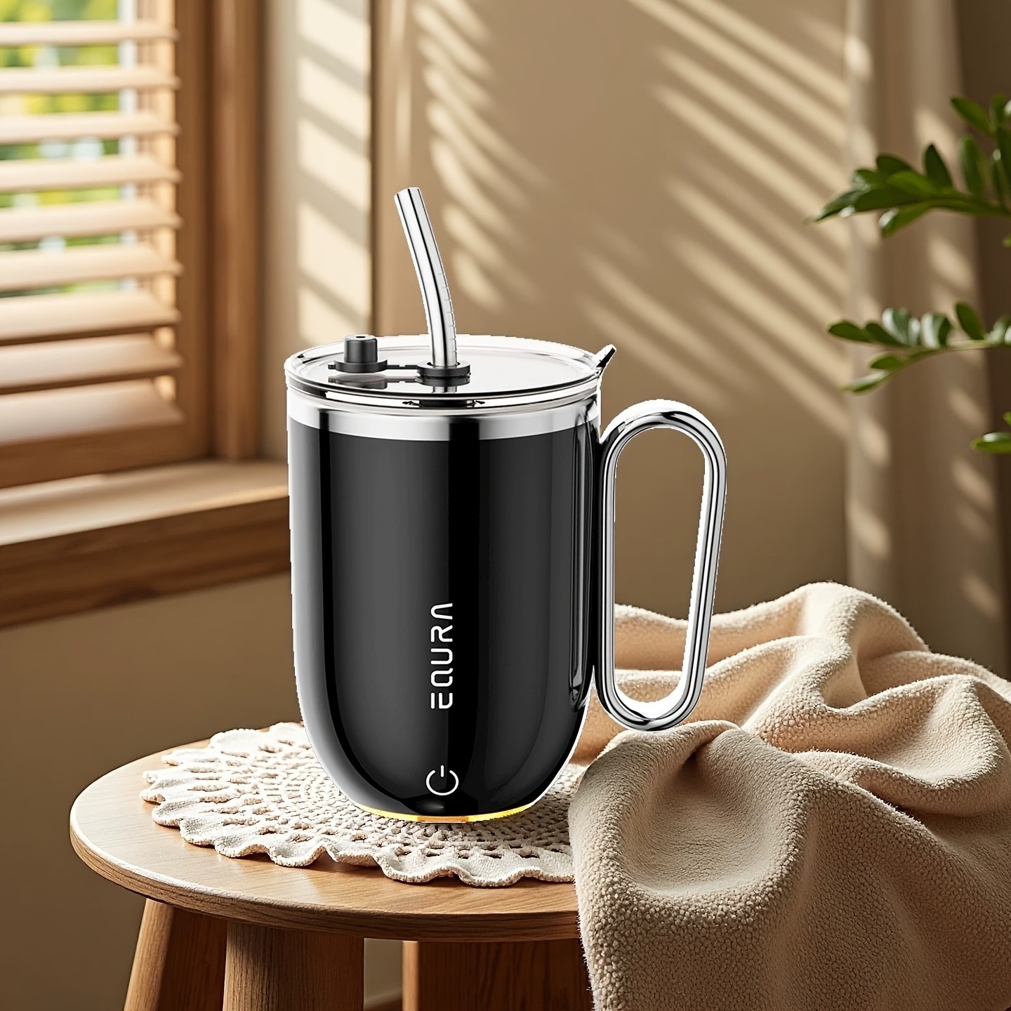 eQUra Retro Magnetic Self-Stirring Cup – USB Rechargeable 316 Stainless Steel Travel Mug for Coffee, Milk, Chocolate & Holiday Gifting