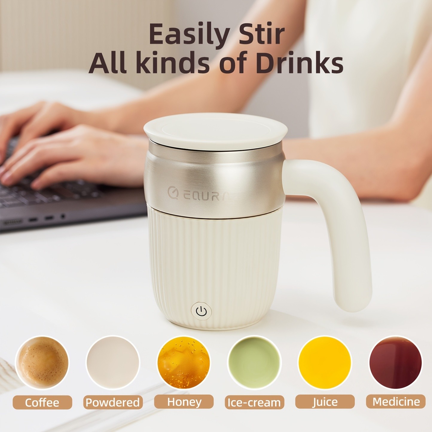 eQUra 450ml Automatic Magnetic Stirring Cup – 316 Stainless Steel Self-Mixing Coffee & Milkshake Mug (2025 Gift Edition)