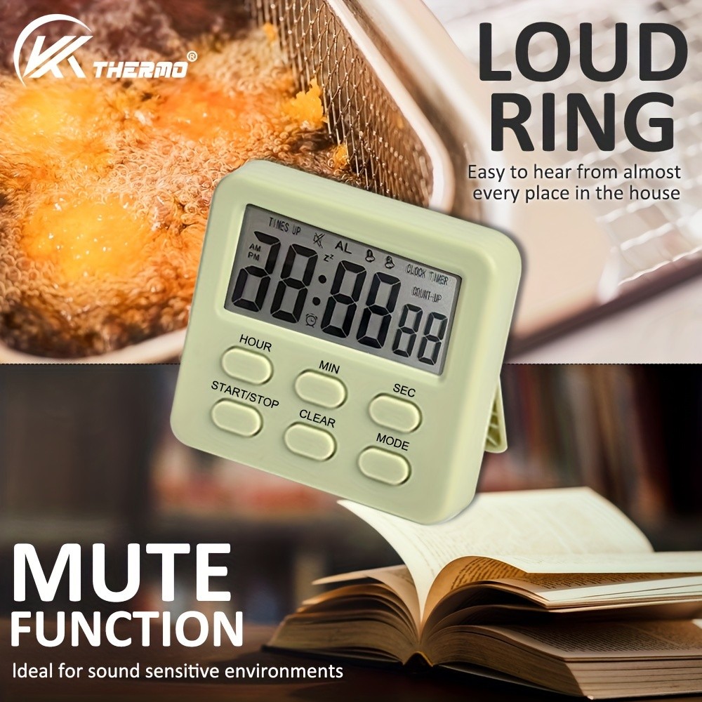 KT THERMO Digital LCD Alarm Clock & Multi-Mode Timer – 24-Hour Display with Memory, Count-Up/Down & Stand/Hanging Hook