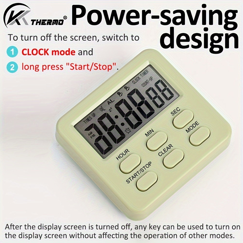 KT THERMO Digital LCD Alarm Clock & Multi-Mode Timer – 24-Hour Display with Memory, Count-Up/Down & Stand/Hanging Hook
