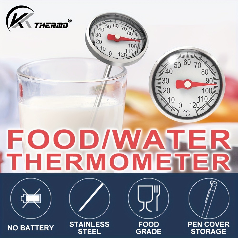 KT THERMO Stainless Steel Instant Read Food Thermometer – No-Battery Dual-Scale Gauge for Cooking, Grilling & BBQs