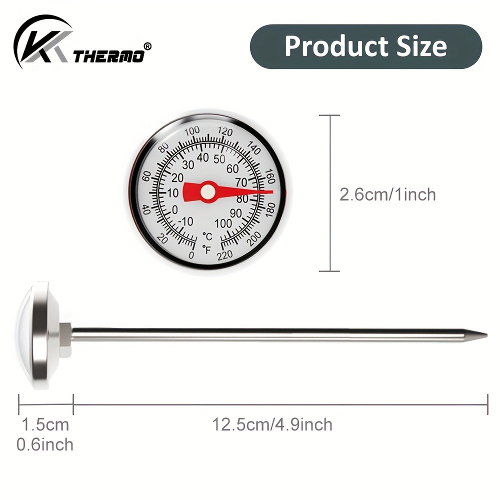 KT THERMO Stainless Steel Instant Read Food Thermometer – No-Battery Dual-Scale Gauge for Cooking, Grilling & BBQs