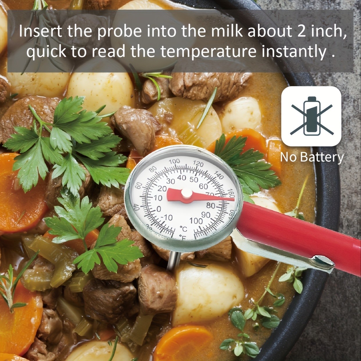 KT THERMO Stainless Steel Instant Read Food Thermometer – No-Battery Dual-Scale Gauge for Cooking, Grilling & BBQs