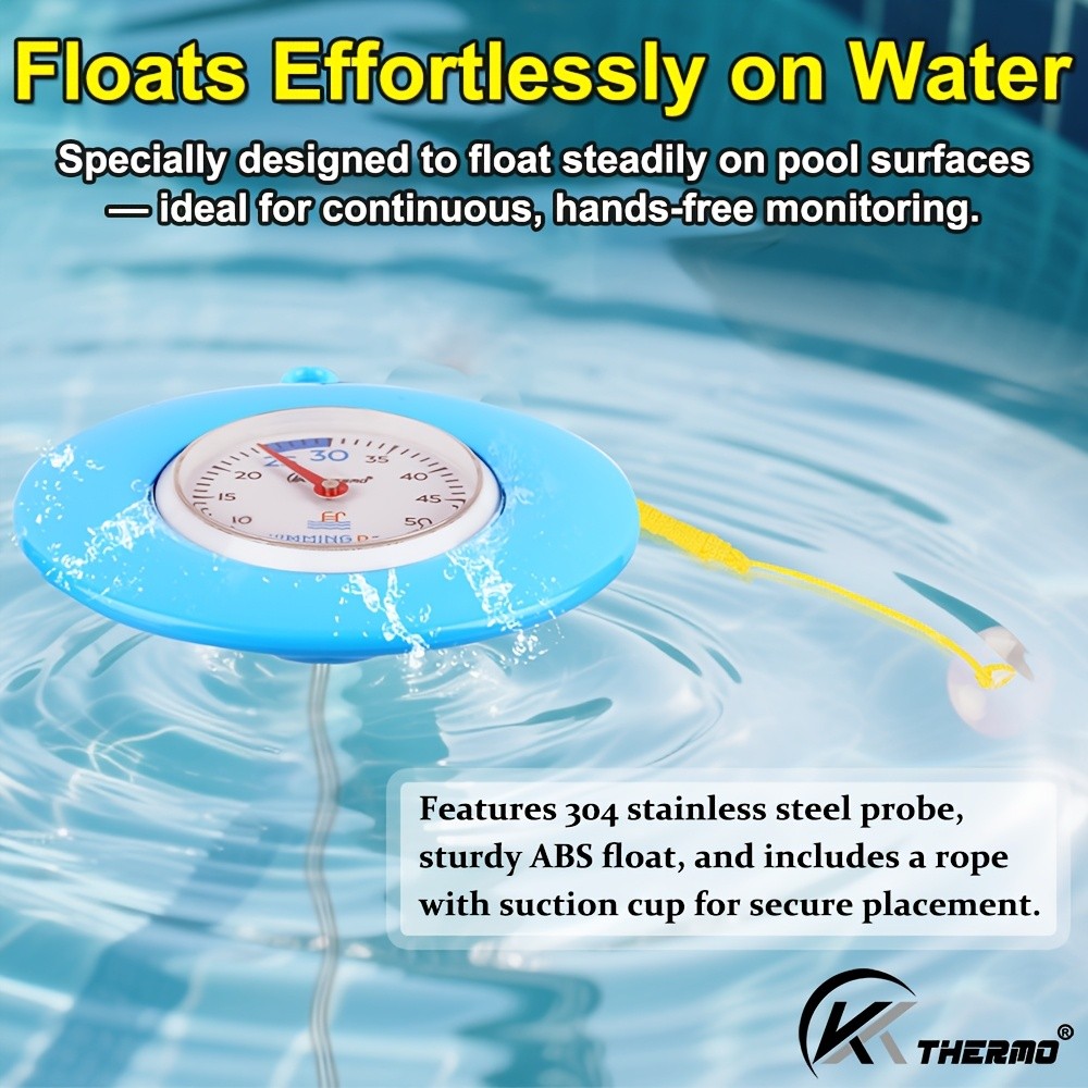 KT THERMO Floating Pool Thermometer – Easy-Read Celsius Dial with Rope & Suction Cup for Pools, Spas & Hot Tubs