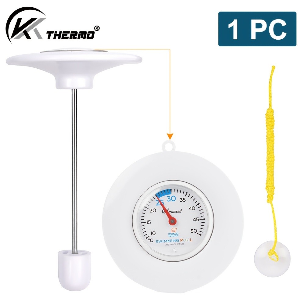 KT THERMO Floating Pool Thermometer – Easy-Read Celsius Dial with Rope & Suction Cup for Pools, Spas & Hot Tubs