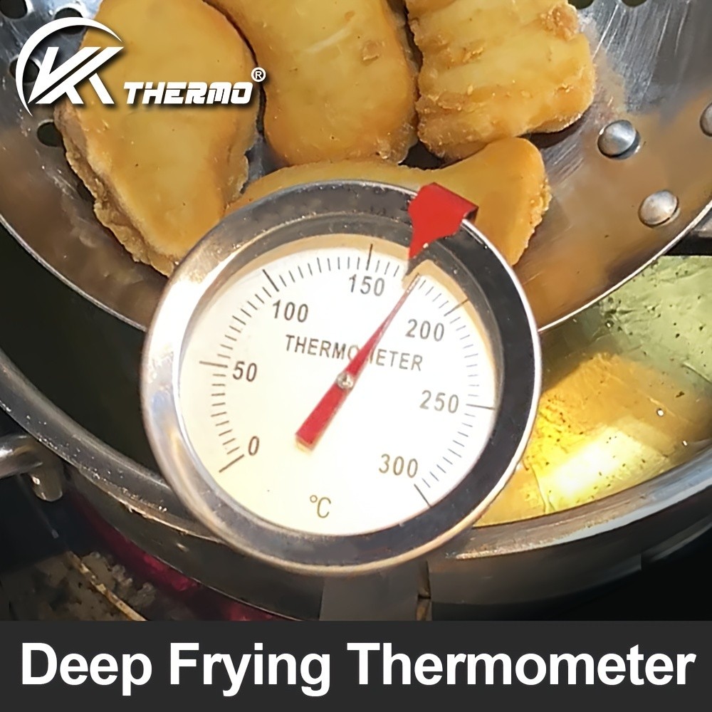 KT THERMO Stainless Steel Deep Fry Thermometer with Pot Clip – Long-Probe Food-Safe Gauge for Frying, BBQ & Baking