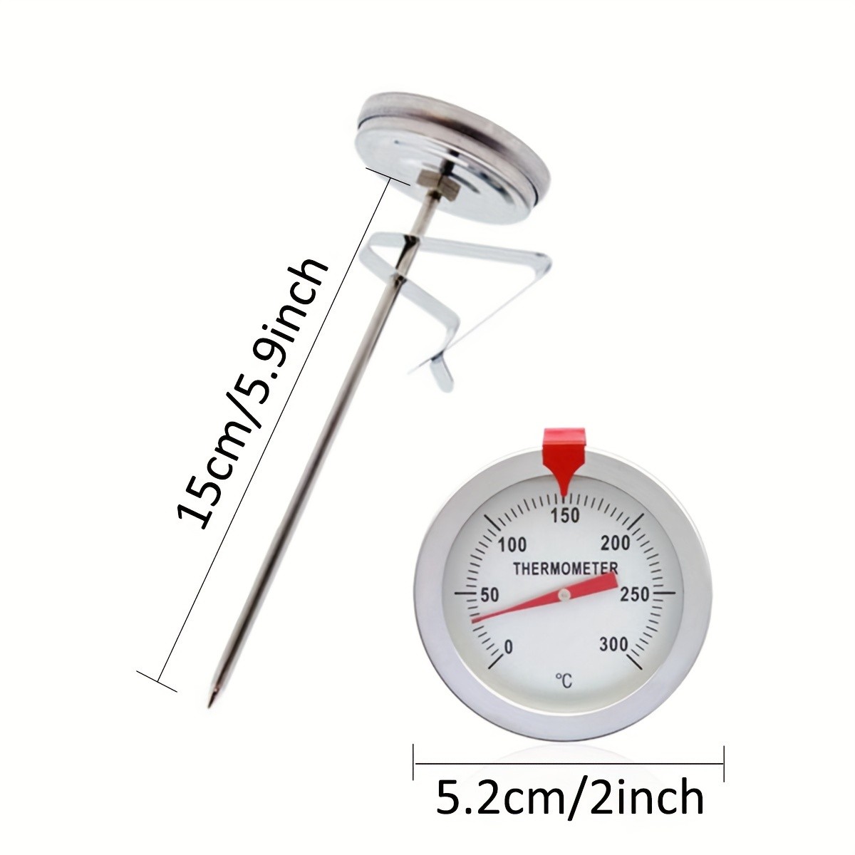 KT THERMO Stainless Steel Deep Fry Thermometer with Pot Clip – Long-Probe Food-Safe Gauge for Frying, BBQ & Baking