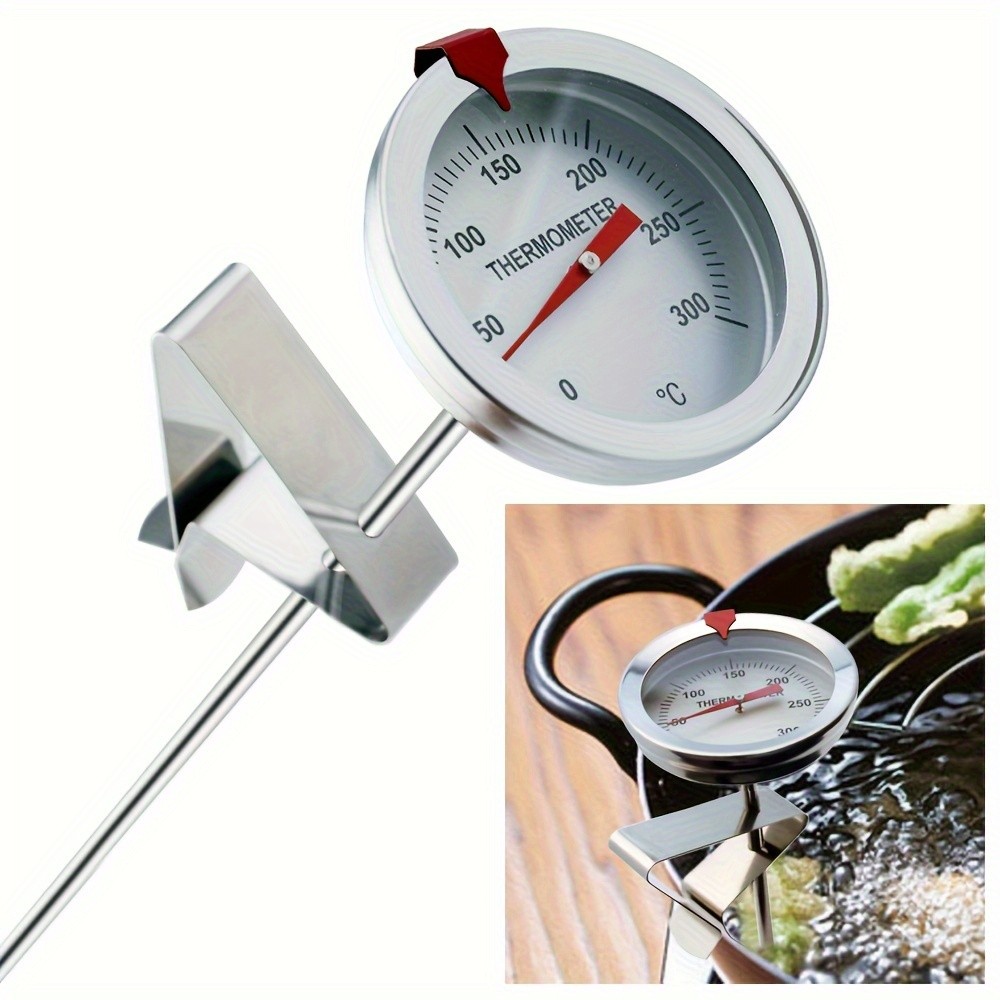 KT THERMO Stainless Steel Deep Fry Thermometer with Pot Clip – Long-Probe Food-Safe Gauge for Frying, BBQ & Baking