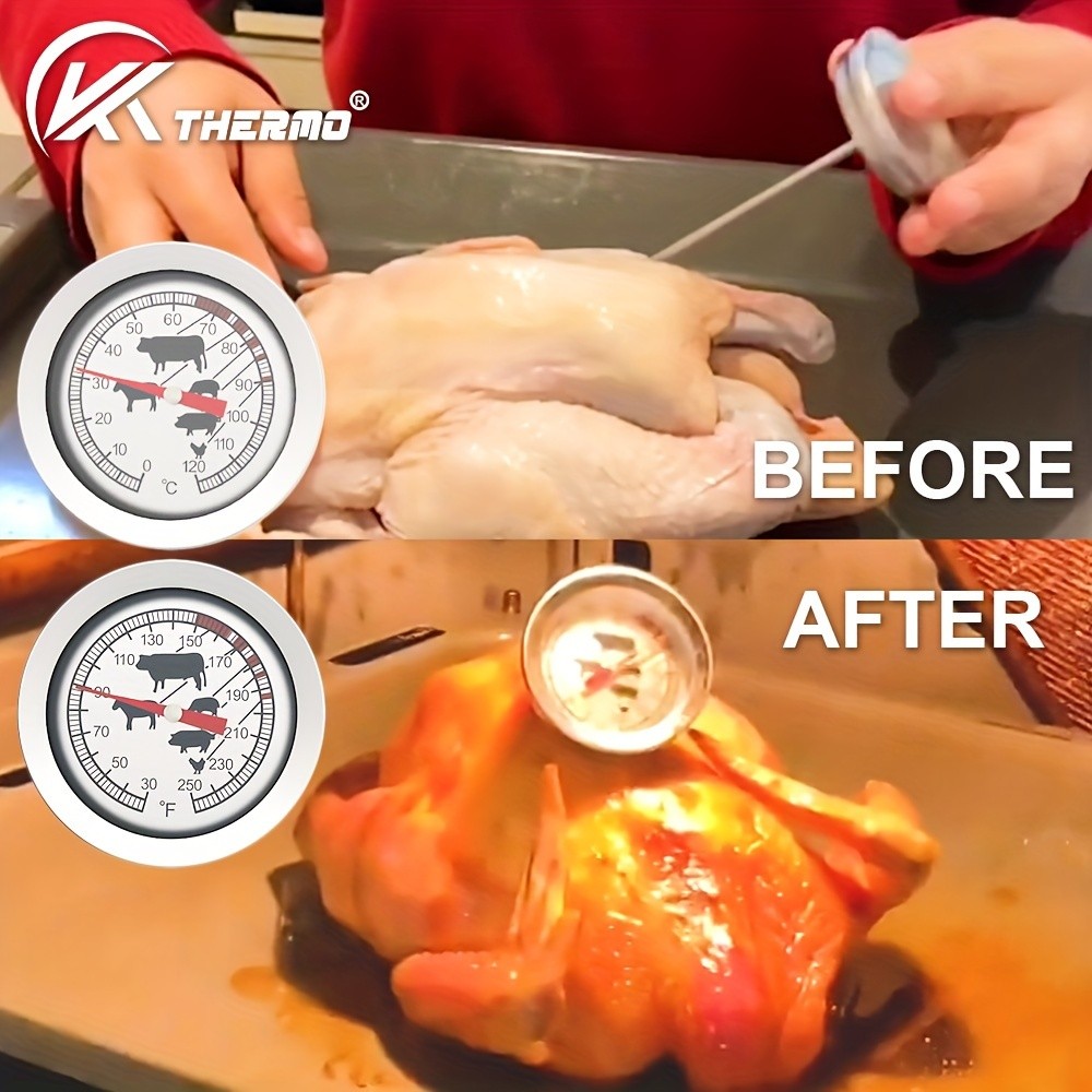 KT THERMO Stainless Steel Meat Thermometer – Glass-Dial Probe Gauge for BBQ, Roasting & All Meat Cooking