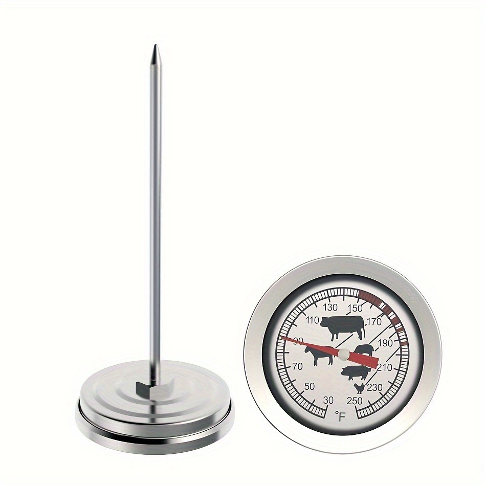 KT THERMO Stainless Steel Meat Thermometer – Glass-Dial Probe Gauge for BBQ, Roasting & All Meat Cooking