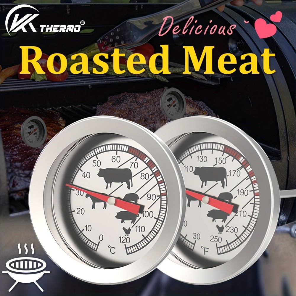 KT THERMO Stainless Steel Meat Thermometer – Glass-Dial Probe Gauge for BBQ, Roasting & All Meat Cooking
