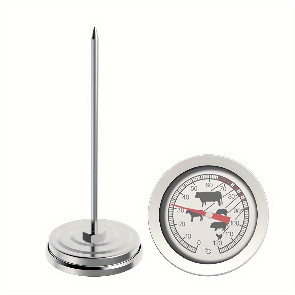 KT THERMO Stainless Steel Meat Thermometer – Glass-Dial Probe Gauge for BBQ, Roasting & All Meat Cooking