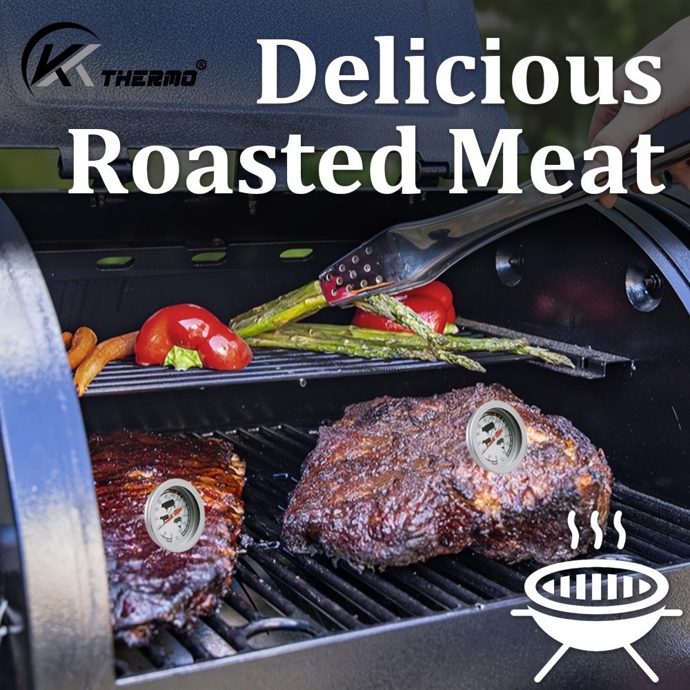 KT THERMO Stainless Steel Meat Thermometer – Glass-Dial Probe Gauge for BBQ, Roasting & All Meat Cooking