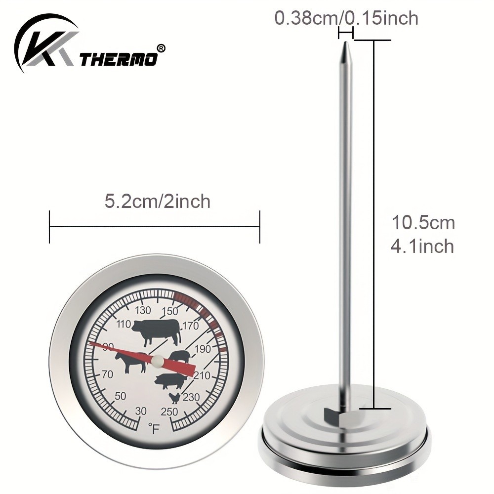 KT THERMO Stainless Steel Meat Thermometer – Glass-Dial Probe Gauge for BBQ, Roasting & All Meat Cooking