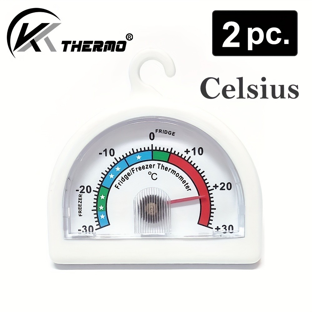 KT THERMO 2pcs Analog Refrigerator & Freezer Thermometer Set – No-Battery Celsius/Fahrenheit Dial for Accurate Cold Storage Monitoring