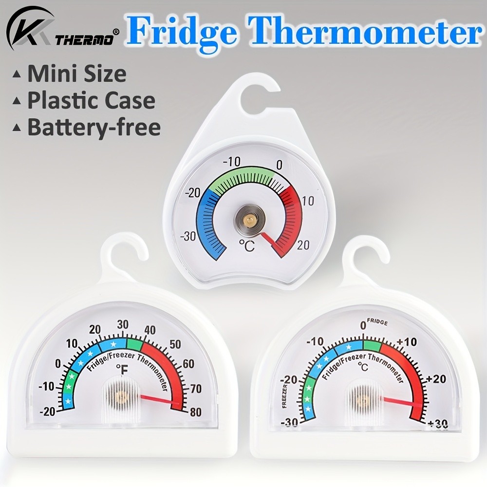 KT THERMO 2pcs Analog Refrigerator & Freezer Thermometer Set – No-Battery Celsius/Fahrenheit Dial for Accurate Cold Storage Monitoring