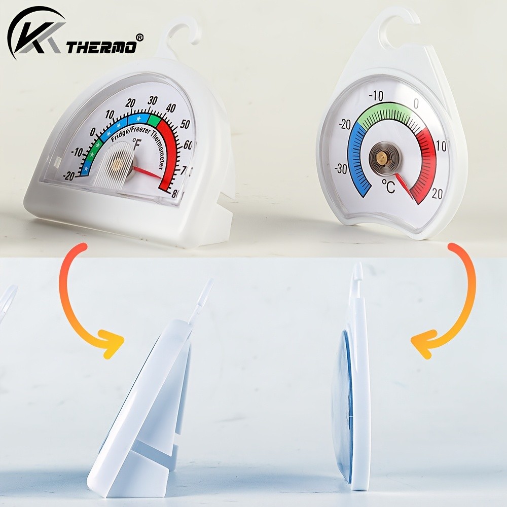 KT THERMO 2pcs Analog Refrigerator & Freezer Thermometer Set – No-Battery Celsius/Fahrenheit Dial for Accurate Cold Storage Monitoring