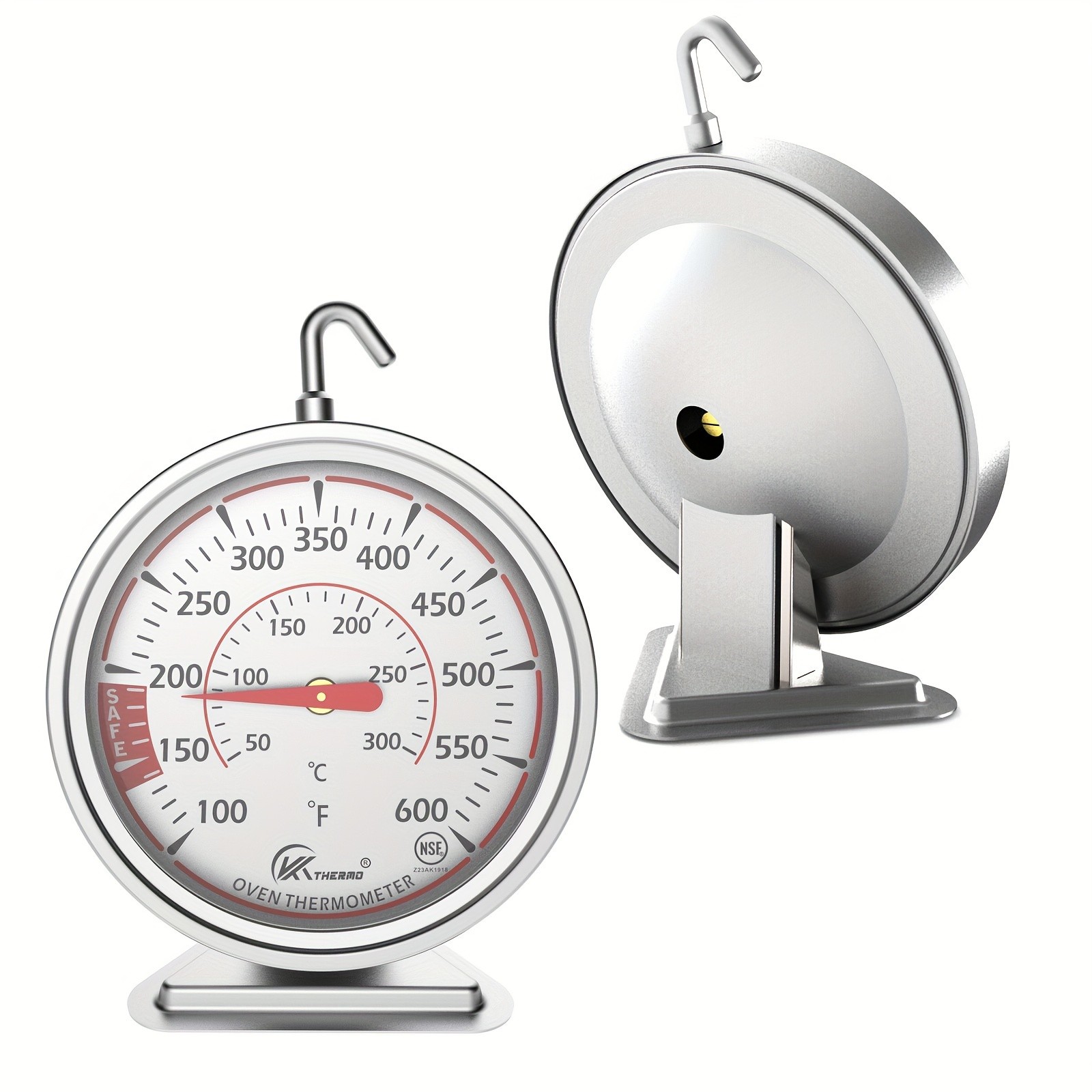 KT THERMO Precision Oven Thermometer with 6.99cm Dial – Stainless Steel 100–600°F / 50–300°C Gauge with 360° Rotating Hook