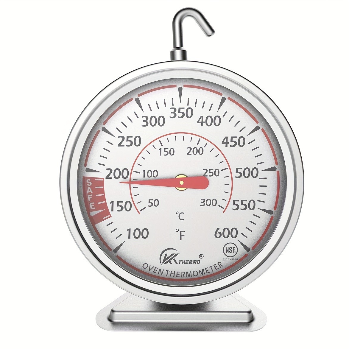 KT THERMO Precision Oven Thermometer with 6.99cm Dial – Stainless Steel 100–600°F / 50–300°C Gauge with 360° Rotating Hook
