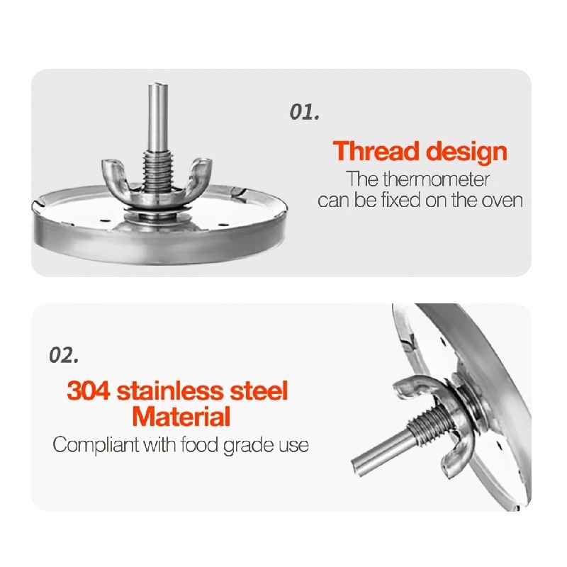 KT THERMO 7.62cm Stainless Steel Grill Thermometer – Precision BBQ & Smoker Temperature Gauge for Outdoor Cooking