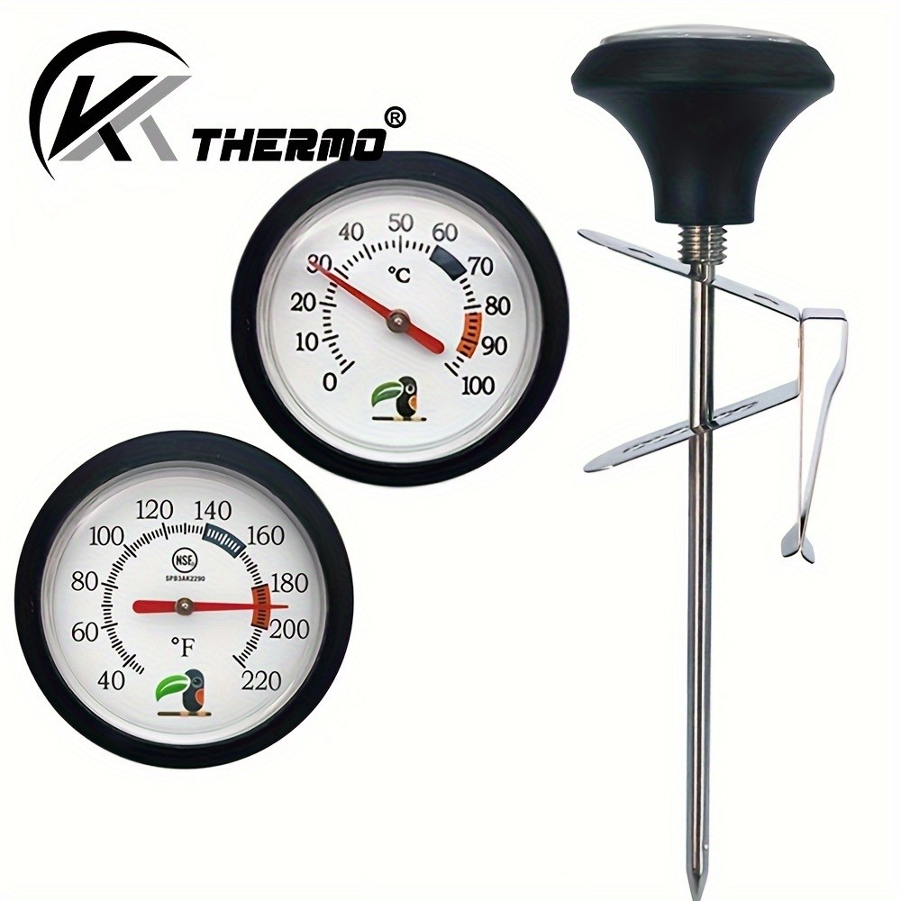 KT THERMO Clip-On Stainless Steel Coffee & Food Thermometer – Anti-Scald Instant Read Gauge for Pour-Over, Tea, Milk & Meat Cooking