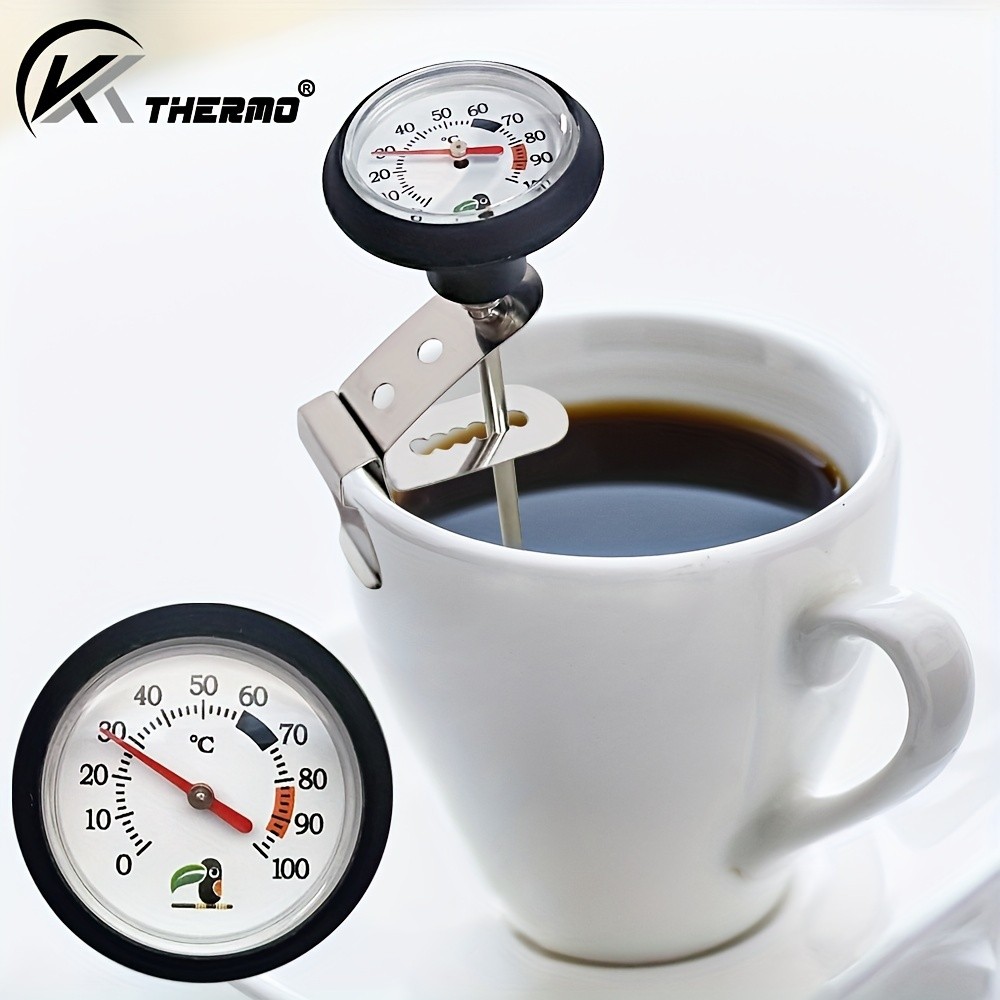 KT THERMO Clip-On Stainless Steel Coffee & Food Thermometer – Anti-Scald Instant Read Gauge for Pour-Over, Tea, Milk & Meat Cooking