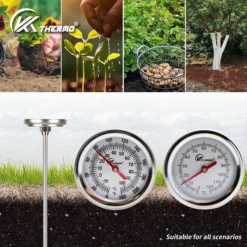 KT THERMO 50cm Stainless Steel Compost & Soil Thermometer – Long-Probe °C/°F Gauge for Gardening, Farming & Outdoor Planting