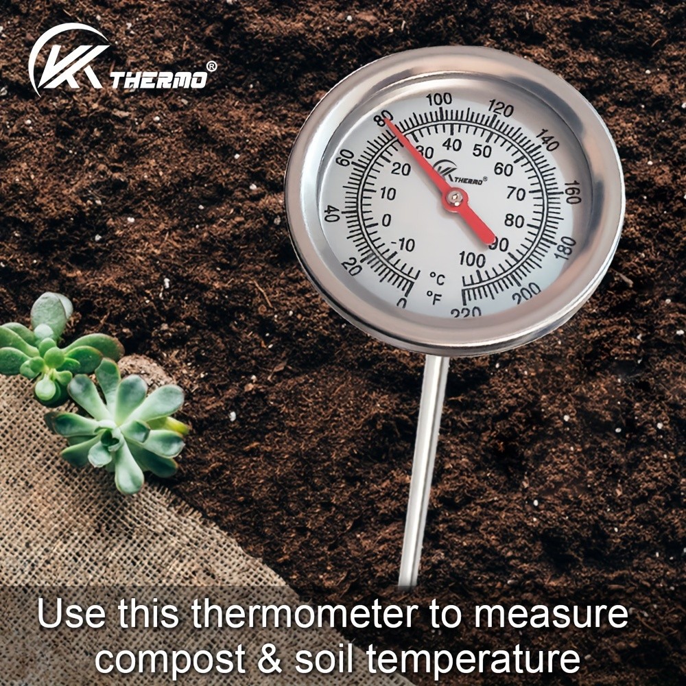 KT THERMO 50cm Stainless Steel Compost & Soil Thermometer – Long-Probe °C/°F Gauge for Gardening, Farming & Outdoor Planting