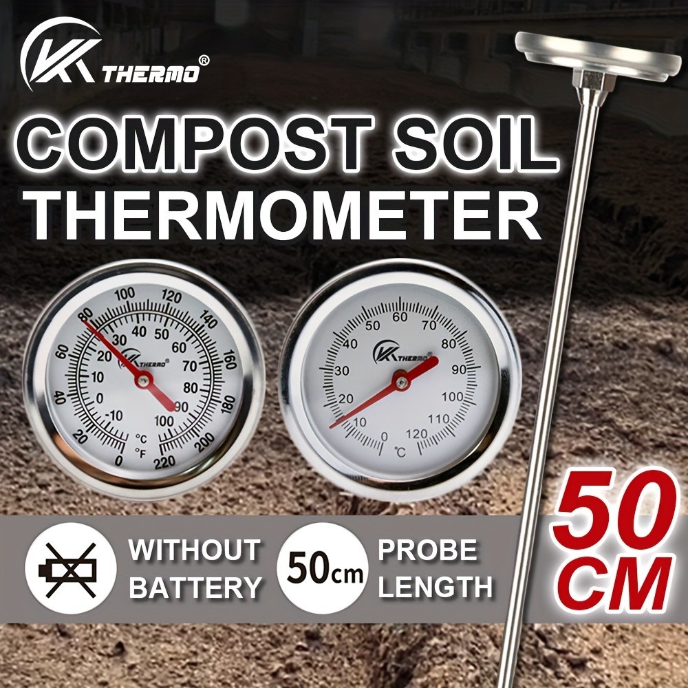 KT THERMO 50cm Stainless Steel Compost & Soil Thermometer – Long-Probe °C/°F Gauge for Gardening, Farming & Outdoor Planting