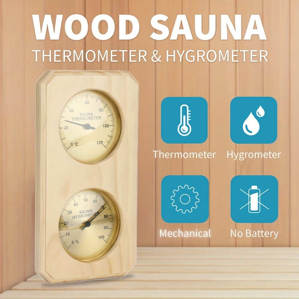 KT THERMO Wooden Sauna Thermometer & Hygrometer – Wall-Mounted Dual °C/°F Temperature & Humidity Gauge for Home & Spa Rooms