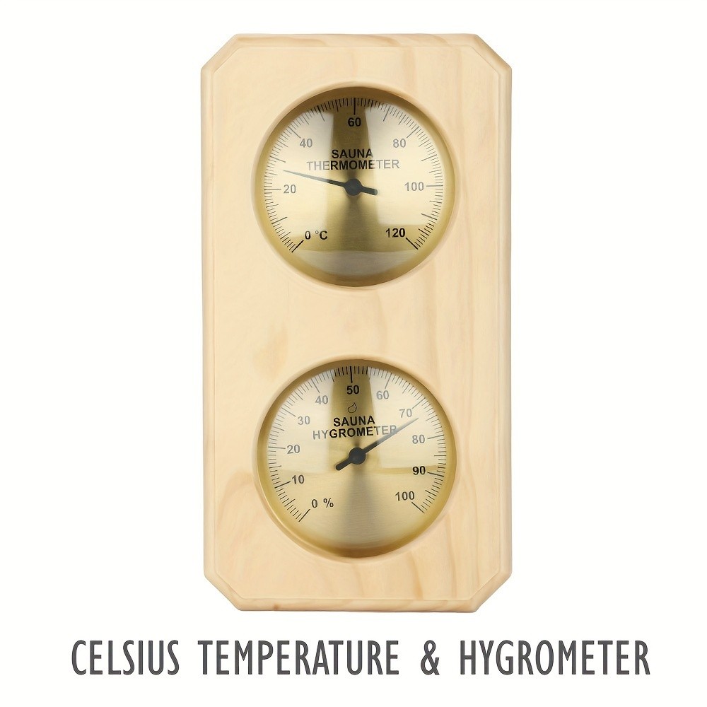 KT THERMO Wooden Sauna Thermometer & Hygrometer – Wall-Mounted Dual °C/°F Temperature & Humidity Gauge for Home & Spa Rooms