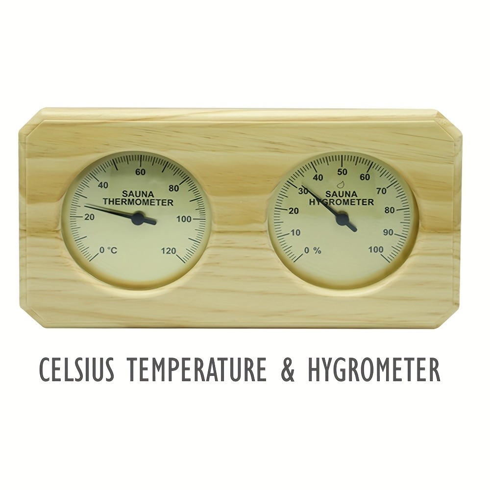 KT THERMO Wooden Sauna Thermometer & Hygrometer – Wall-Mounted Dual °C/°F Temperature & Humidity Gauge for Home & Spa Rooms