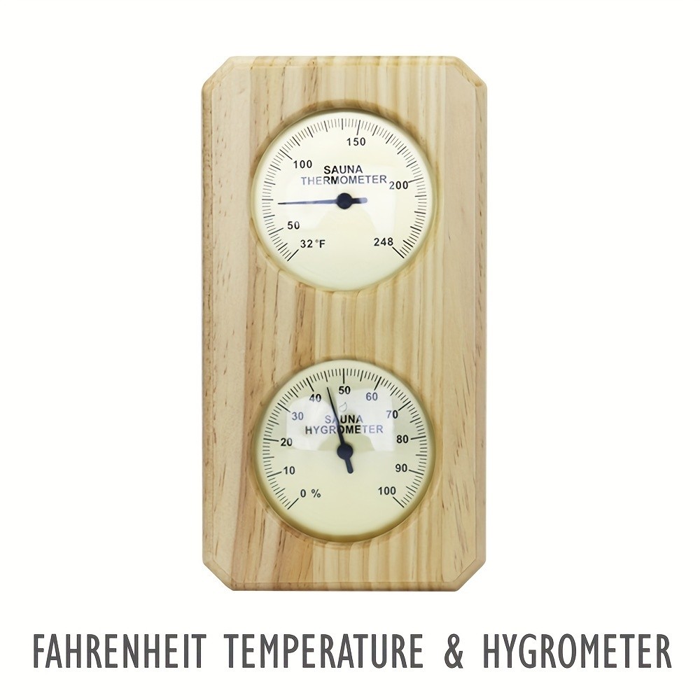 KT THERMO Wooden Sauna Thermometer & Hygrometer – Wall-Mounted Dual °C/°F Temperature & Humidity Gauge for Home & Spa Rooms