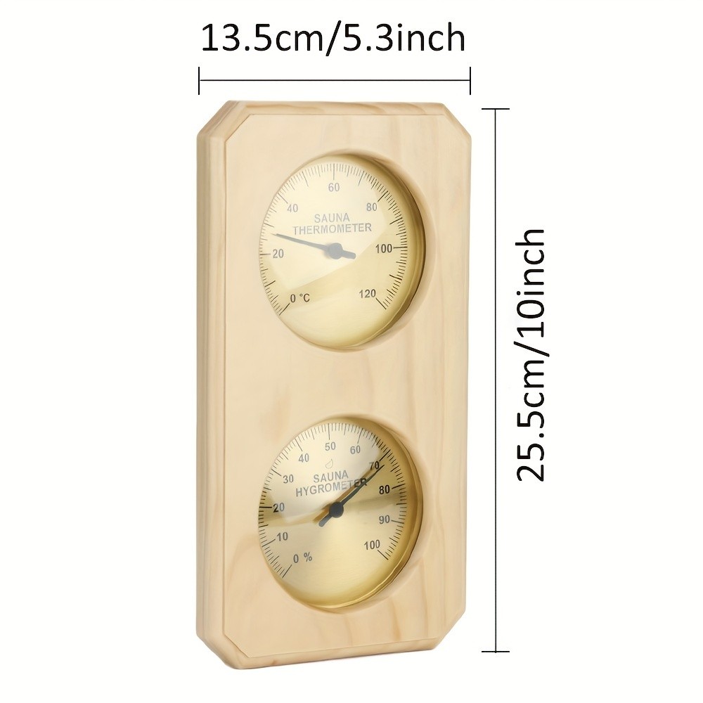 KT THERMO Wooden Sauna Thermometer & Hygrometer – Wall-Mounted Dual °C/°F Temperature & Humidity Gauge for Home & Spa Rooms