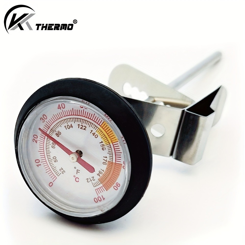 KT THERMO Stainless Steel Clip-On Coffee Thermometer – Anti-Scald Instant Read Probe for Pour-Over, Milk Frothing & Food Cooking
