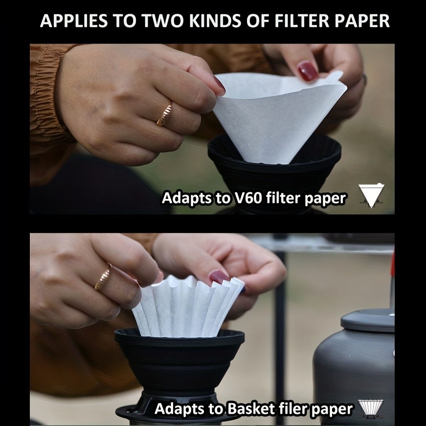 KT THERMO Collapsible Silicone Pour-Over Coffee Dripper – Foldable V60 Filter Cup for Camping, Hiking & Outdoor Brewing