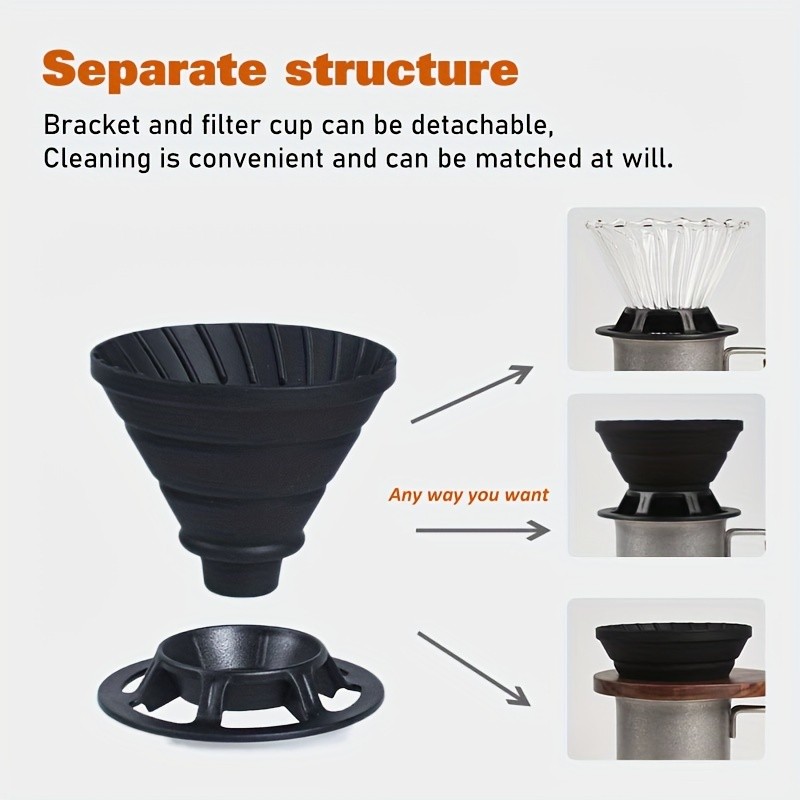 KT THERMO Collapsible Silicone Pour-Over Coffee Dripper – Foldable V60 Filter Cup for Camping, Hiking & Outdoor Brewing
