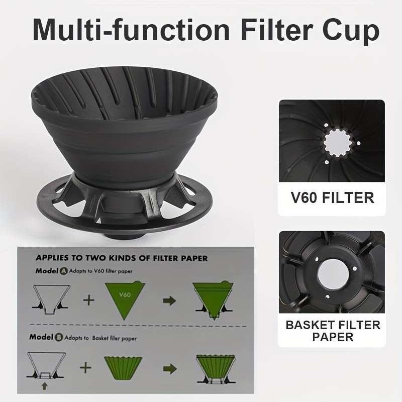 KT THERMO Collapsible Silicone Pour-Over Coffee Dripper – Foldable V60 Filter Cup for Camping, Hiking & Outdoor Brewing