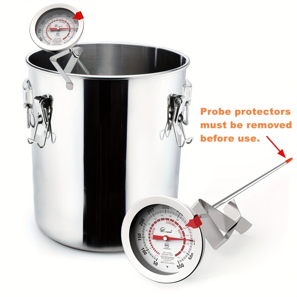 KT THERMO Long-Probe Deep Fry Thermometer with Adjustable Needle – Stainless Steel 30.48cm Clip-On Gauge for BBQ, Frying & Cooking