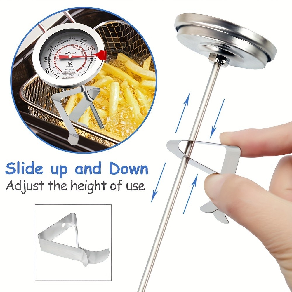 KT THERMO Long-Probe Deep Fry Thermometer with Adjustable Needle – Stainless Steel 30.48cm Clip-On Gauge for BBQ, Frying & Cooking