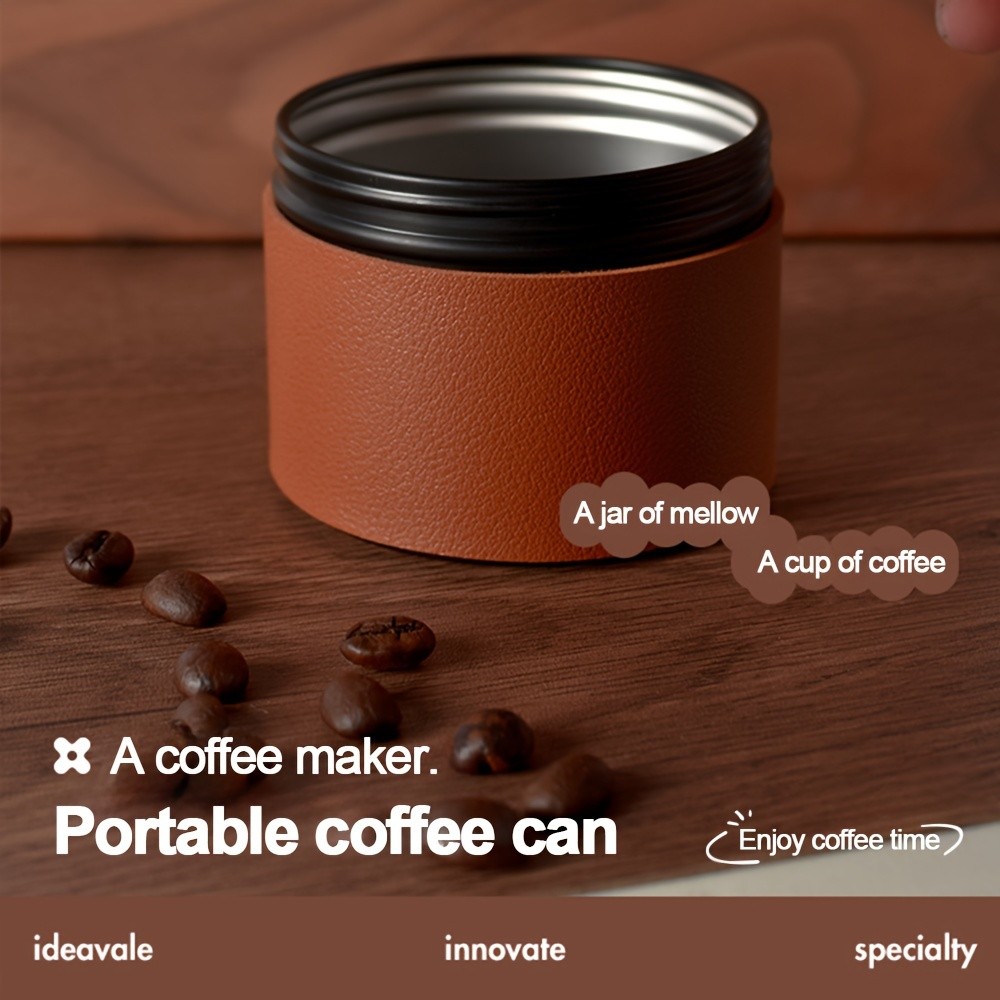 KT THERMO Portable Coffee Bean Storage Jar – Aluminium Alloy & PU Leather Mini Canister for Coffee, Tea & Flower Tea