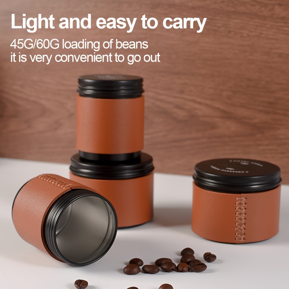 KT THERMO Portable Coffee Bean Storage Jar – Aluminium Alloy & PU Leather Mini Canister for Coffee, Tea & Flower Tea