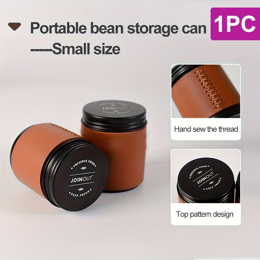 KT THERMO Portable Coffee Bean Storage Jar – Aluminium Alloy & PU Leather Mini Canister for Coffee, Tea & Flower Tea