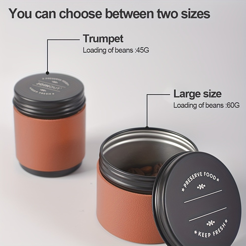 KT THERMO Portable Coffee Bean Storage Jar – Aluminium Alloy & PU Leather Mini Canister for Coffee, Tea & Flower Tea