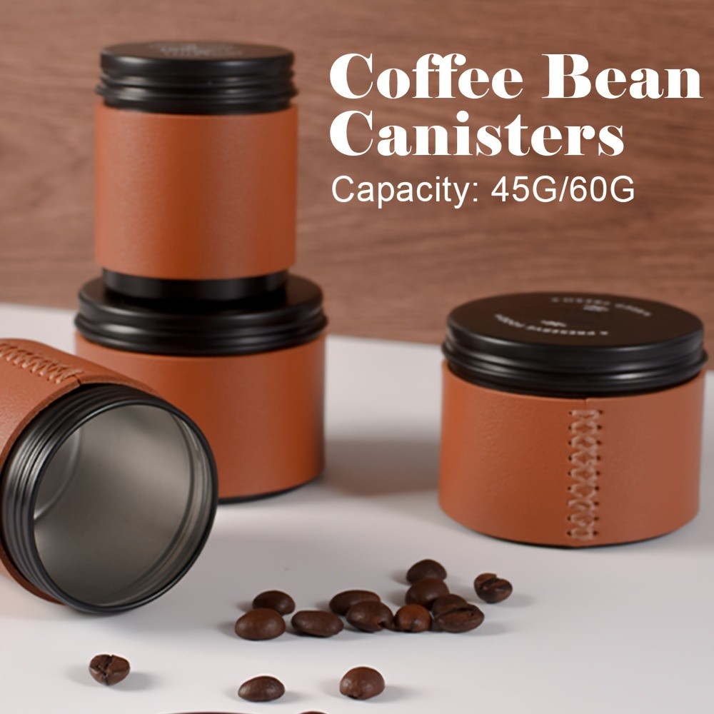 KT THERMO Portable Coffee Bean Storage Jar – Aluminium Alloy & PU Leather Mini Canister for Coffee, Tea & Flower Tea